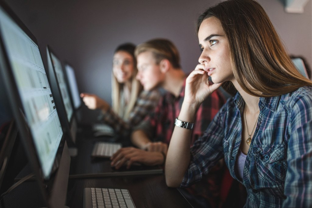 Woman looking at a monitor