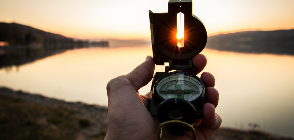 Compass with a sunset