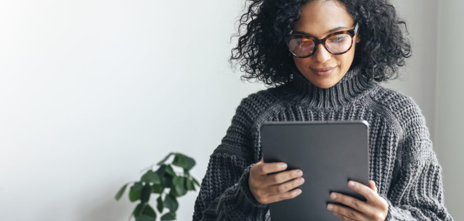 Woman looking at a tablet